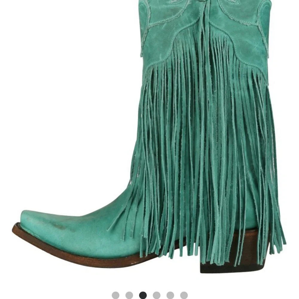 Lane Turquoise Fringe Cowboy Boots - Picture 3 of 15